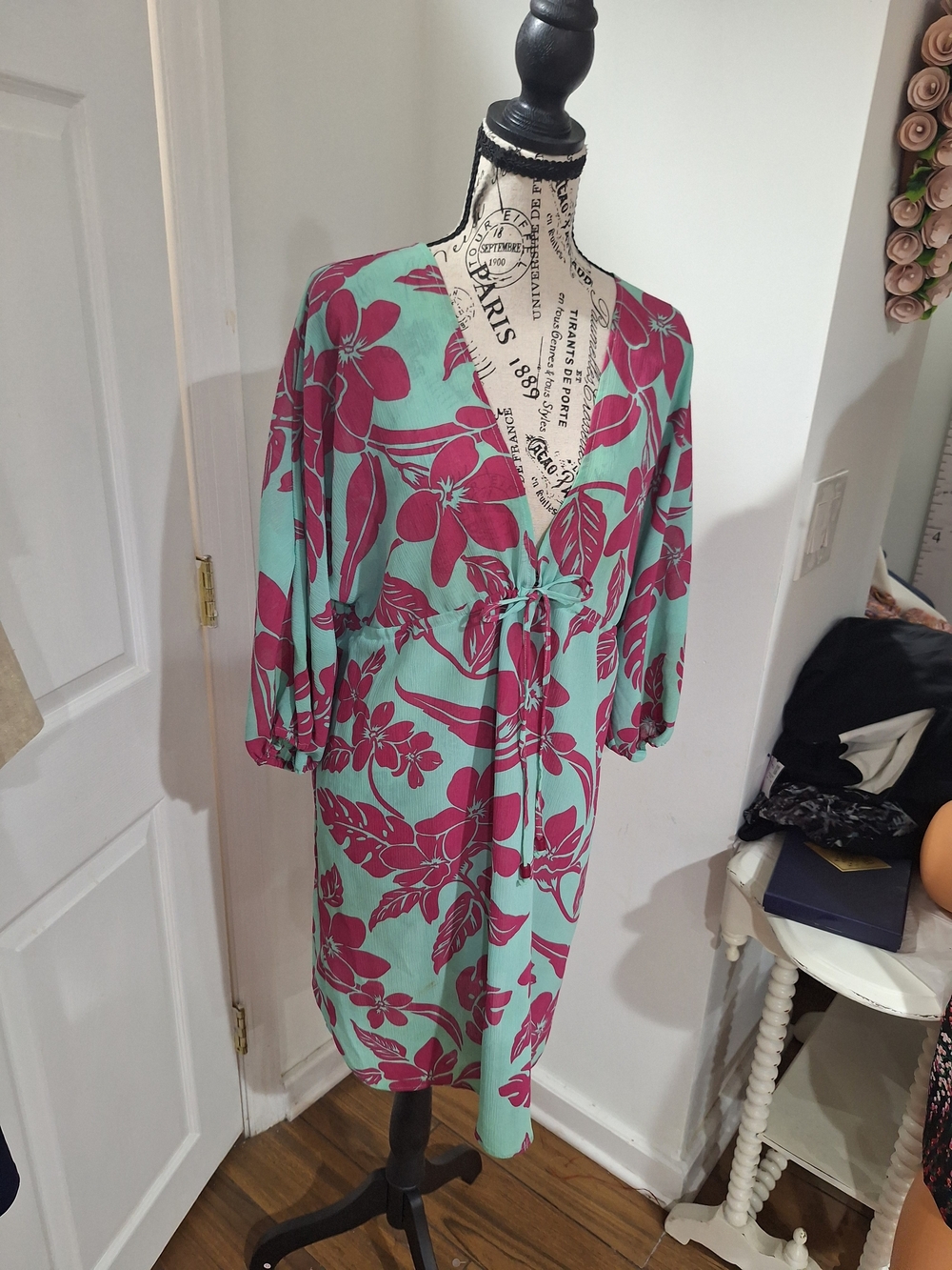 Tommy Bahama Teal and Magenta Floral Swim Coverup - Picture 4 of 6